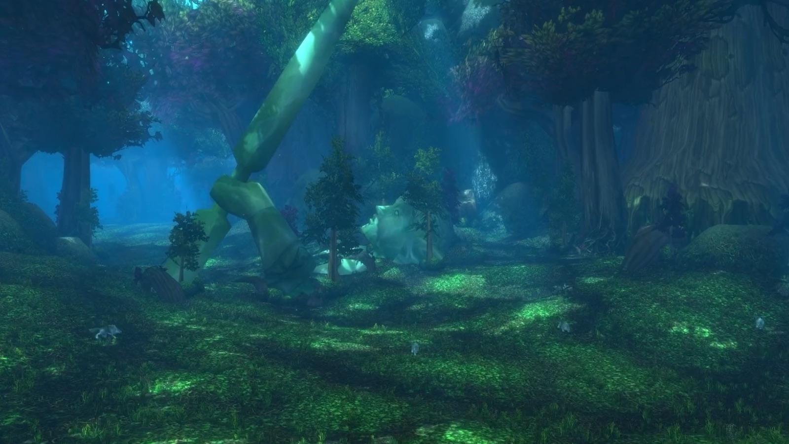Ashenvale — Ashenvale clearing: global illumination and shafts of light through the canopy. — Forever