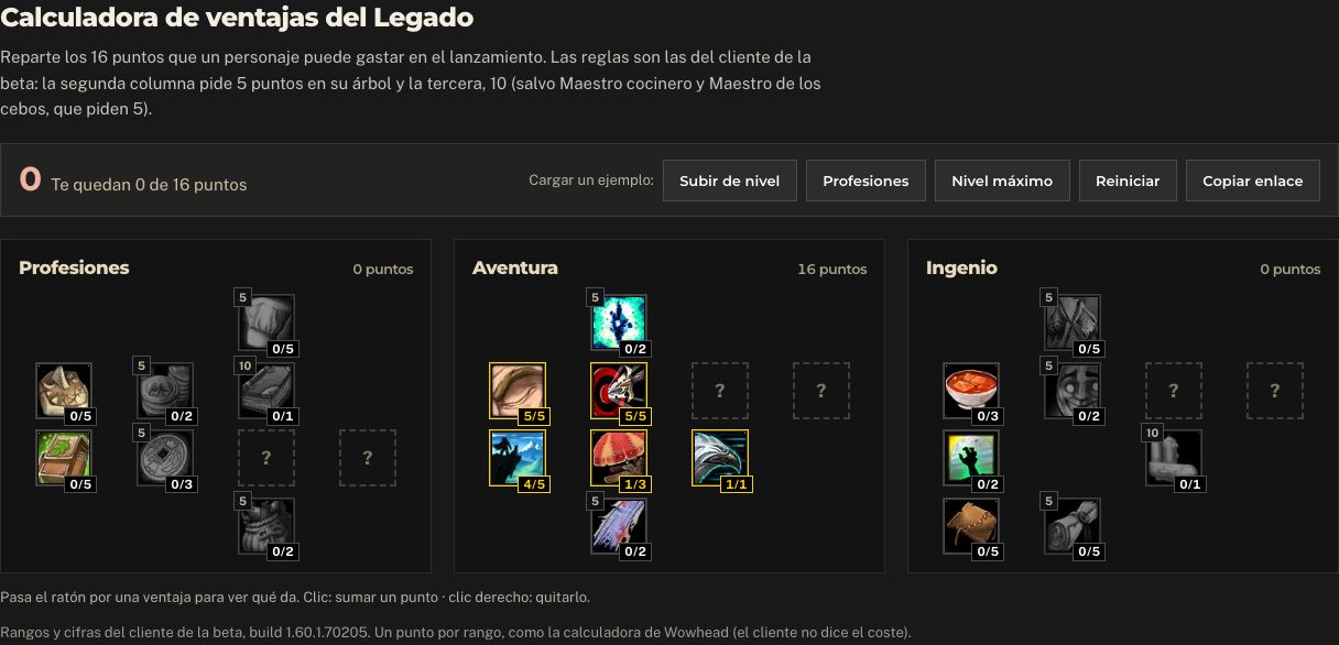 Calculadora de Legado de wow4ever