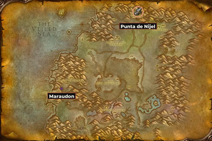 Mapa de Desolace con los pueblos de la ruta marcados