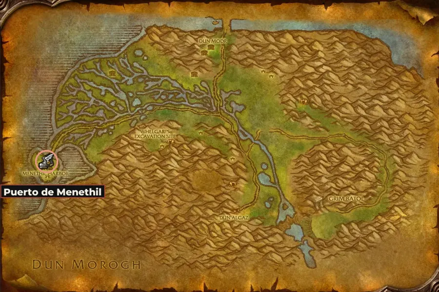 Mapa de Los Humedales con los pueblos de la ruta marcados